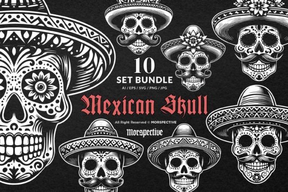Download 10 Bundle Dark Art Mexican Skull Head - Art Collection