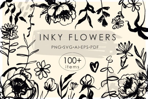 Download Ink Flowers Line Art SVG Bundle - Art Collection