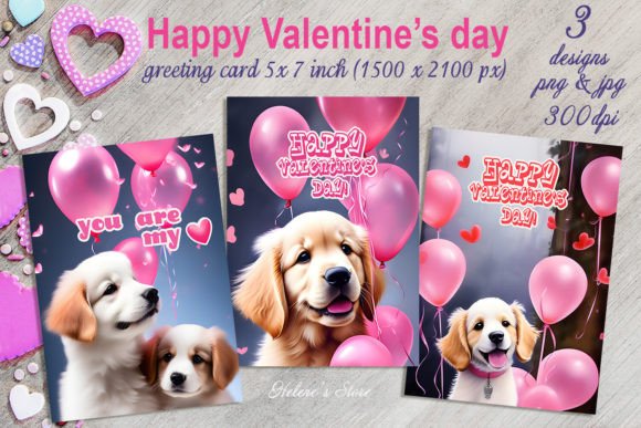Download Cute Valentines Dog Greeting Cards Set - Valentine Collection